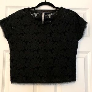 Sheer black lace cropped T by Kensie